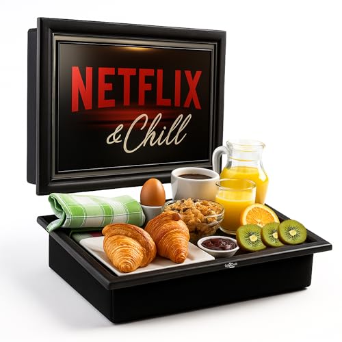 Image of Empire Lap Tray with Bean Bag Cushion – Wooden Soft Padded Lap Tray with Cushion for Eating, Drinking & Laptop – Ideal for Breakfast, Dinner, Snacks & Work – Comfortable, Portable with Sturdy Design
