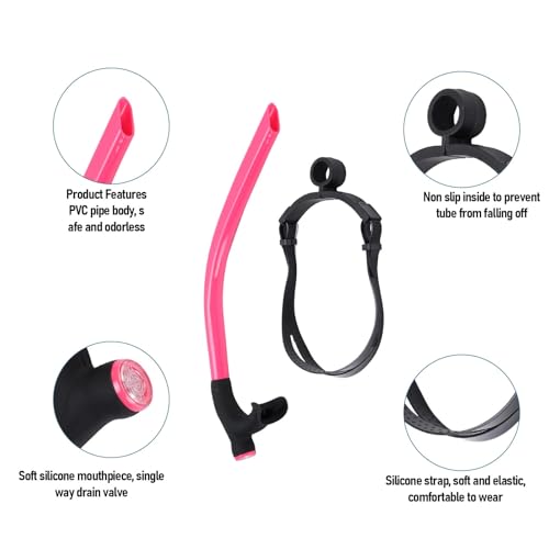 Adults PVC Silicone Swim Front Breathing Tube Snorkel for Beginner Practice (Pin k)