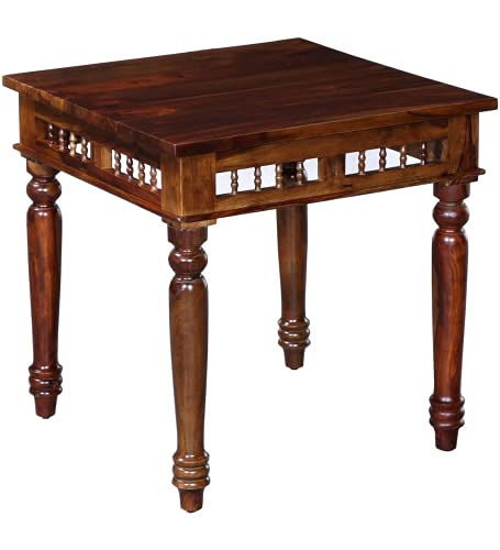 Image of Solid Sheesham Wood Square Dining Table 2 Seater | Two Seater Dinning Table with 2 Chairs for Home | Chairs with Cushion | Dining Room Sets for Restaurants, 2 Seater Dining | Brown Finish
