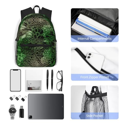 Sac à dos de voyage polyvalent imprimé serpent vert en taille unique noir