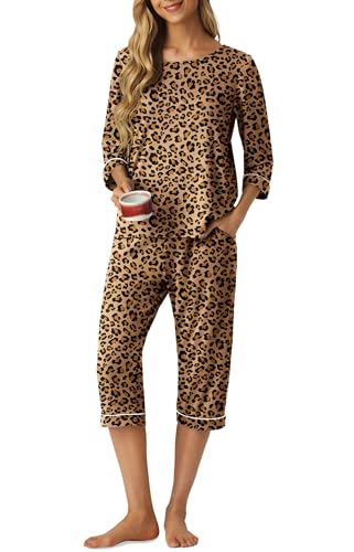 Image of PrinStory Womens Pajama Sets Capri Pjs Soft Lounge Sets XS-4XL