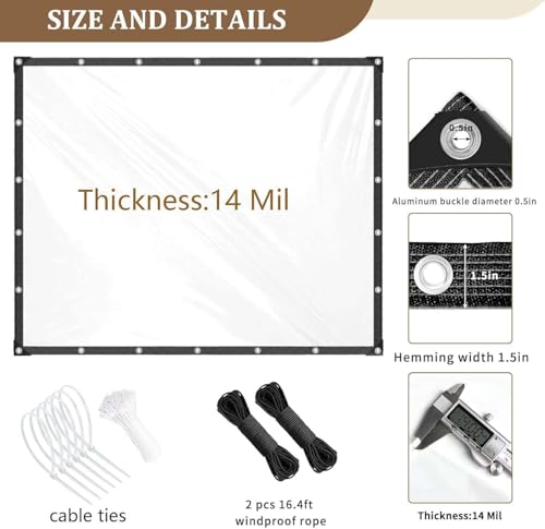 Image of Heavy Duty Clear Tarp 7x12ft Thickened 14Mil Waterproof Clear Tarps with Grommets Tear Resistant PVC Vinyl Reinforced Edges for Greenhouse Porch Patio Garden Pavilion Chicken Outdoor Chicken Coop