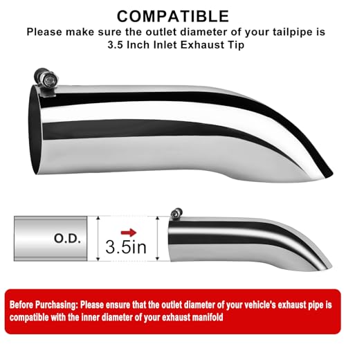 Image of MuHize 3.5 inch Inlet Exhaust Tip, 3.5 inch Outlet 12 inch Length Exhaust Elbow