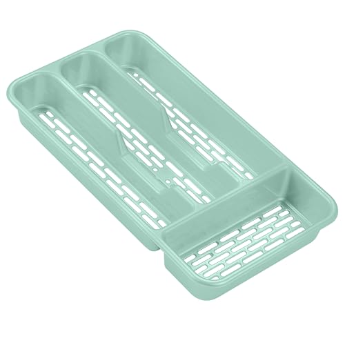 Small Tier Cutlery Tray Classic in Mint Green | BPA Free Plastic Drawer Organizer with 4 Compartments | Durable Kitchen Storage for Spoons Forks Knives Kids Cutlery | Space Saving Design