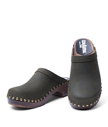 Sandgrens Swedish Low Heel Wooden Clog Mules for Women, US 7-7.5 | Athens Olive DK, EU 38 - Thumbnail 2