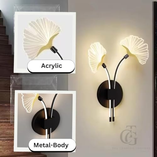 Image of Modern LED Wall Sconce Light, Dual Ginkgo Leaf Design, Metal Base with Three Colour Illumination (Warm White, Natural White, Cool White), Indoor Decorative Lighting, Black