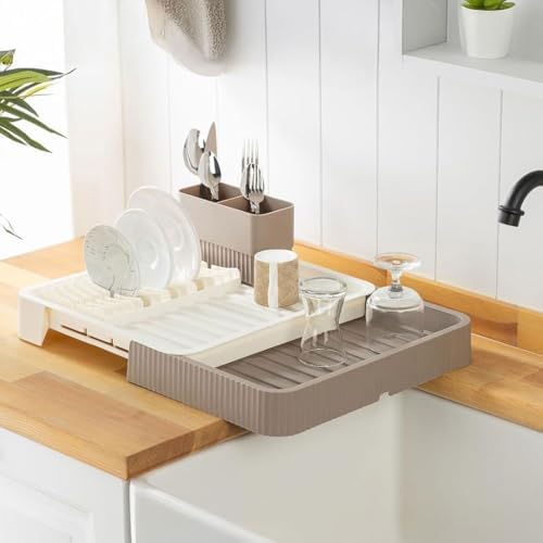 Deconox Açılır Kapanır Sürgülü Bulaşık Sepeti ve Kurutmalık – Genişleyebilir Pratik Mutfak Düzenleyici | Çatal Kaşıklık ve Tabak Bölmeli, Yerden Tasarruf Ettiren (32cm veya 52cm Uzunluk) - Görsel 1