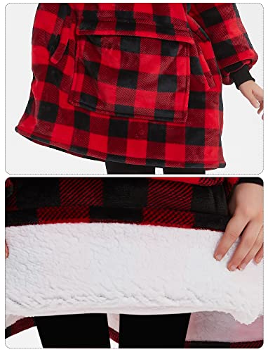 Image of KFUBUO Wearable Blanket Hoodie for Kids With Pocket, 6-10 Year Old, Plaid | Sherpa, Heavy Material, Oversized Sweatshirt Blanket, Kids Blanket, Girl Boy Gifts, Hooded Blanket Kids, Cozy Gifts for Kids