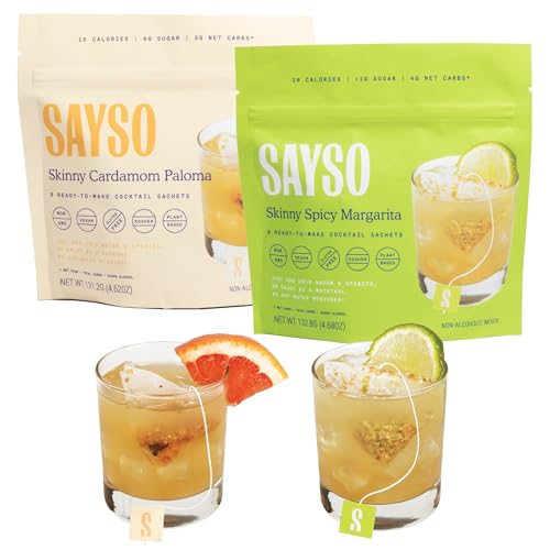 Image of SAYSO Skinny Spicy Margarita & Skinny Cardamom Paloma Cocktail Tea Bags - Instant Cocktail or Mocktail Mixers - No Hot Water - Professionally Crafted - Home Bar - Organic Ingredients, 16-Pack