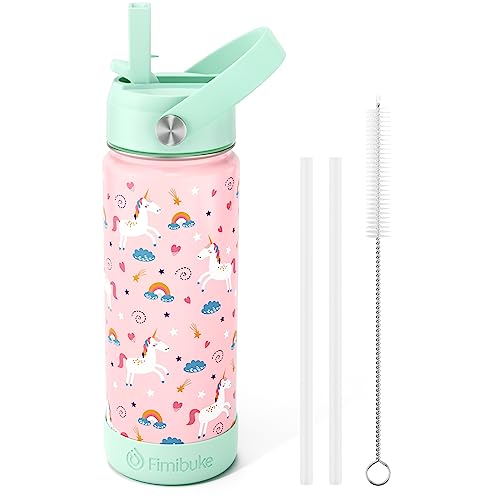 Image of Fimibuke Kids Insulated Water Bottle, 18oz BPA FREE 18/8 Stainless Steel Kids Cup with Straw Travel Tumbler Double Wall Vacuum Leak Proof Toddler Water Bottle for School Boys Girls(1 Pack, Unicorn)