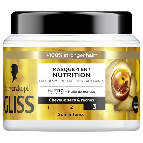 GLISS - Schwarzkopf - Masque 4en1 - Nutrition - Huile de Marula - Haptiq System - Crée des Micro-Liaisons Capillaires - Cheveux Sec et Rêches - Soin Intense...