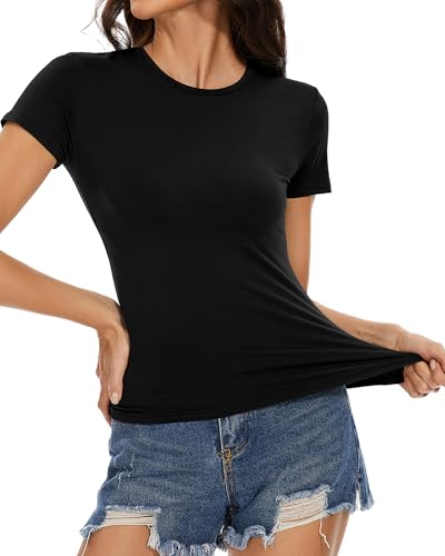 Image of Womens Basic Tees Summer Short Sleeve Shirts Slim Fit Tight T Shirt Going Out Tops Trendy 2026