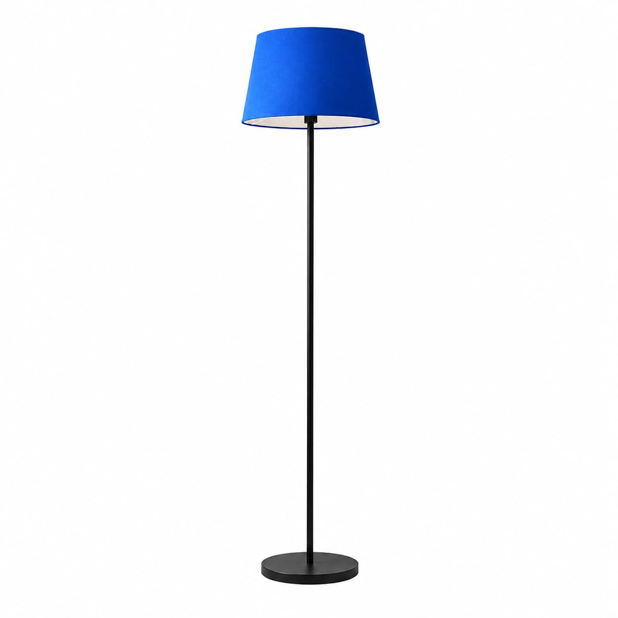 Floor Lamp with Blue Fabric Shade and Black Metal Stand | Tapered Drum Shade, Matte Black Base, Living Room Lighting, Modern Design, Freestanding-picture-26
