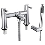 WasserRhythm Bath Mixer Taps with Shower Attachment Bathroom Tub Filler Tap Dual Lever Mixers Mono Monobloc Two Holes Chrome Brass 2 in 1 Bathtub Faucet with Handheld Shower Modern Deck Mounted