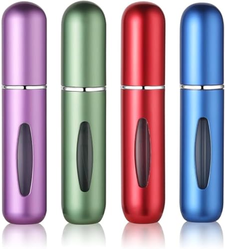 MOMENT Perfume Atomiser Refillable 4 Pcs Travel Bottle Mini 5ML Atomizer Spray Portable Empty Fragrance Container for Aftershave Holiday and Night Out