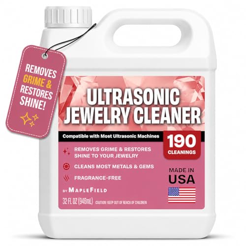 Maplefield Ultrasonic Jewelry Cleaner Solution 32oz – Concentrated Professional Jewelry Cleaning Formula for Ultrasonic Machines, Safely Removes Dirt, Grime & Tarnish from Gold, Silver & Gemstones