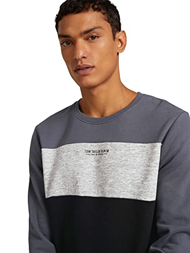 TOM TAILOR Denim Felpa con Stampa, Uomo, Grigio