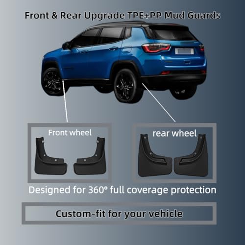Image of No Drill Mud Flaps Compatible with Jeep Compass 2017-2025, Custom Fit All Weather Tire Protector, Exterior Accessories