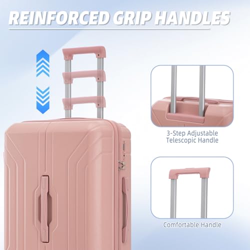 20"/24"/28" 3 pcs/set in ABS Spinner Wheel Luggage, Carry on Suitcase, Matching Color, TSA Combination Lock (Pink)4