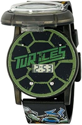 Accutime Ninja Turtles Kids' Digital Watch with Pop Open Top/Casing, Flashing LED Lights, Black Strap - Official TMNT Characters on The Top, Safe for Children - Model: TMN4205