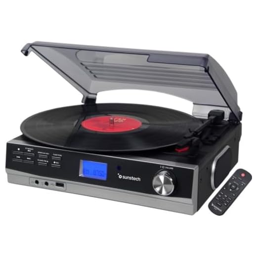 Sunstech PXR23 - Tocadiscos de Vinilo Vintage, Reproductor de Vinilo y Reproductor de Musica Mediante Bluetooth, USB y sintonizador de Radio FM. 2 Altavoces Incorporados (10W). Color Negro.