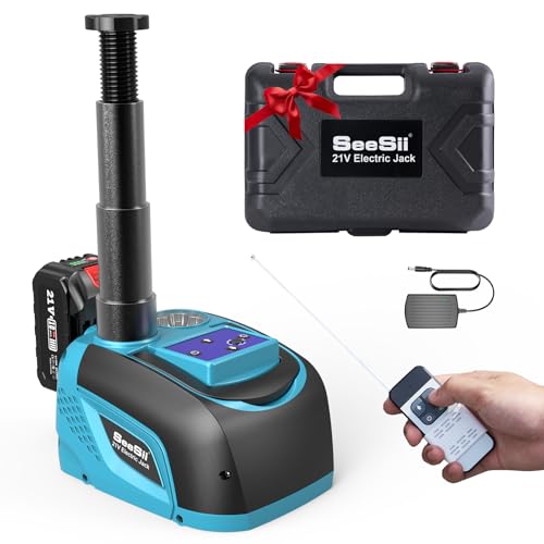 Seesii Gato hidráulico eléctrico 5T 3T con batería, 21 V, juego de gato hidráulico con batería de 4,0 Ah y cargador, kit de cambio de neumáticos inalámbrico para coche, SUV, MPV y camioneta (altura de