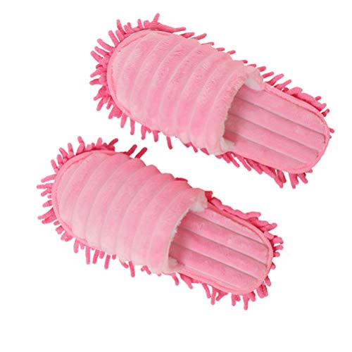 Preisvergleich Produktbild Angoily 1 Paar Mikrofaser-Mopppantoffeln Waschbar Staubstaubpantoffeln Bodenstaubreinigungspantoffeln Abnehmbare Mopppantoffelgröße L 42-44 (Pink)