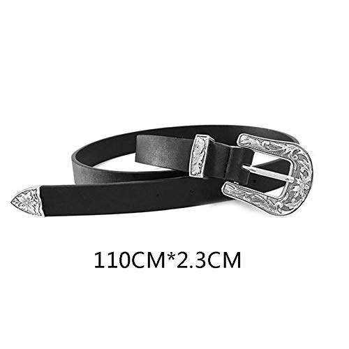 Women Leather Belt Vintage Waist Belts Black Elastic Band With Double Buckle Silver For Pants Jeans4