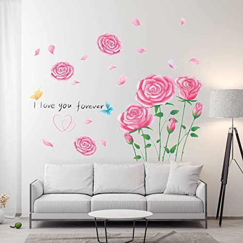 Pink Roses Wall Decals Wall Stickers For Bedroom Wall Art Mural For Living Room Nursery Wall Decor #TOP4