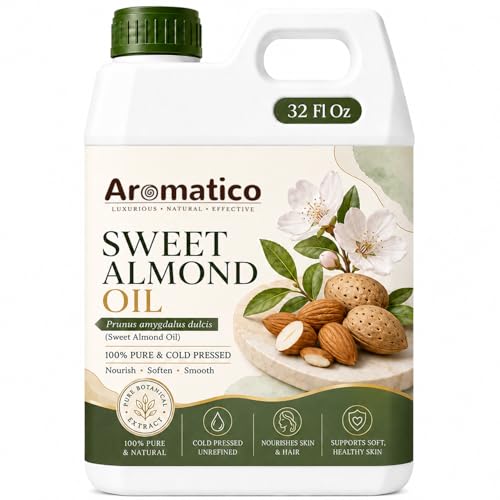 Image of AROMATICO Sweet Almond Oil for Skin, Hair and Body Care, Multipurpose Carrier Oil for Massage, Scalp Care, Dry Skin Routine, DIY Beauty and Natural Glow - 946 ml