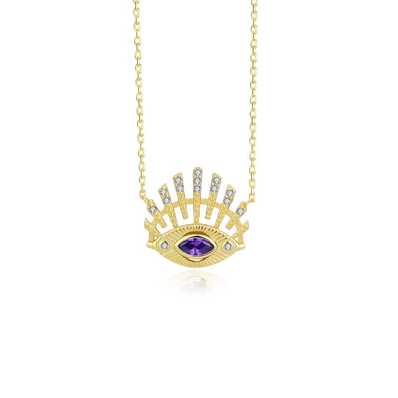 14K Gold Moissanite Devil's Eye Necklace for Women, Diamond Amethyst Eye Pendant Necklace, Mother's Day Gift for Grandma Mother