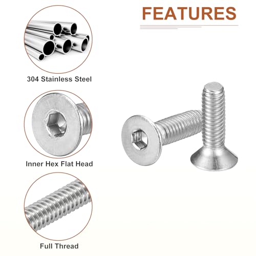 Image of DTGN M4-0.7 x 14mm Flat Head Socket Cap Screws, 100 Pack 304 Stainless Steel Hex Socket Flat Head Screws, Full Thread, Countersunk Bolts