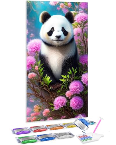 Kit de diamond painting 5D de flores y pandas para dar vida a las paredes de tu salón, 70x40 cm