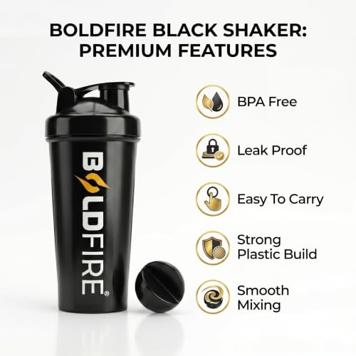 Image of Protein Shaker Bottle, Leakproof Gym Shaker with Mixing Ball, BPA Free, Black, 700 ml