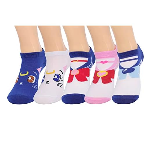 Roffatide anime Calcetines de tobillo Sailor Moon 5 pares de calcetines de pecho bajo cosplay no - show para hombres
