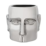 Ceramic Face Vase Planter Pot by Torre & Tagus | Small Indoor Plant Pot & Flower Vase | Unique Decorative Succulent Pots for Indoor Plants | Head-Shaped Flower Pot for Centerpiece | Chrome, 5.75” Tall