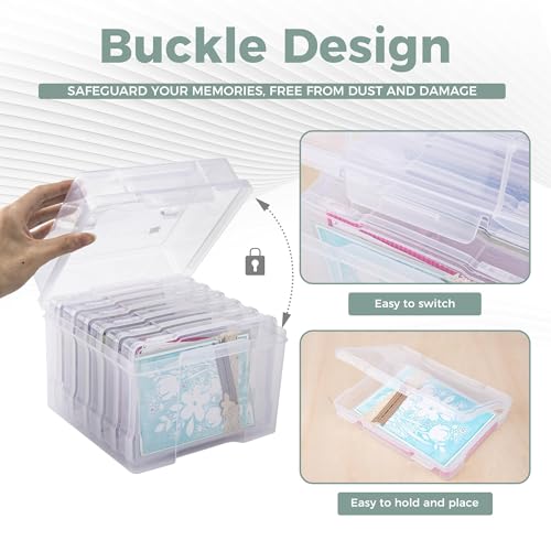CraftGenes Photo Organizers and Storage 5x7 with Handle, 6 Inner Plastic Photo Storage Box, Dustproof Picture Containers for Index Cards, Stamps, Crafts, Seeds, Sticker Storage