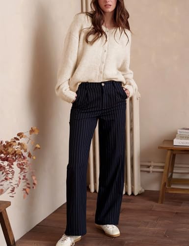 Image of Ynhonra Womens Cardigan Sweater Front Button Loose Y2k Long Sleeve Crewneck | Lightweight Knit Ribbed Hem