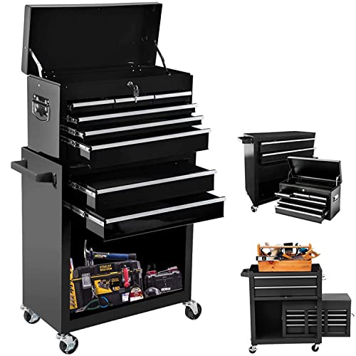 8-Drawer Rolling Tool Box with Drawers Tool Chest on Wheels Keyed Locking System Toolbox Organizer, Mobile Toolboxes Cabinet Holiday Gift for Mechanics Garage Workshop Black