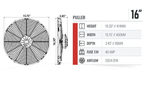 Spal 30102050 16" Fan Sealed Puller Curved Blades 2024 Cfm 12 Volt Cooling Replacement For Thermo King Tripac Apu Evolution Carrier Condenser 78-2050 30102049 W Mating Connector Kit #TOP7