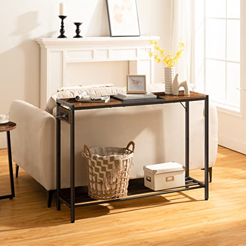 Hoobro 41.7" Console Table, Narrow Sofa Table With Charging Station, Behind Couch Table With Power Outlets & Usb Ports, For Entryway, Hallway, Living Room, Foyer, Rustic Brown And Black Bf102Uxg01 #TOP4