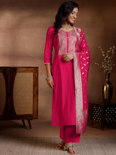 Image of Libas Yoke Design Silk blend Straight Kurta Set for Women | daily wear suit