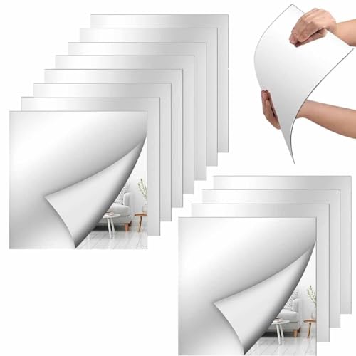 Wall Mirrors Full Length Mirror for Wall,Home Gym Mirrors 10''x10'' x 12PCS, Glass Frameless Body Mirrors Wall-Mounted Full Length Mirror Tiles for Gym, Bedroom, Living Room, Over The Door