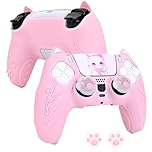 DLseego Protective Cover for PS5 Controller,Ergonomic Anti-Slip Controller Silicone Case Skin with 2PCS Thumb Stick Grip Caps and 2PCS Touch Pad Sticker,Pink