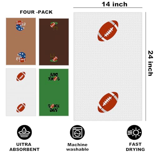 Image of 4 Pcs Football Hand Towels for Bathroom 24x14 Inch, Footballs Gifts Reusable Dish Towels for Kitchen Bathroom Home Decor, Waffle Weave Hand Cloth Tea Towel, Football Lover Gifts for Women Friend