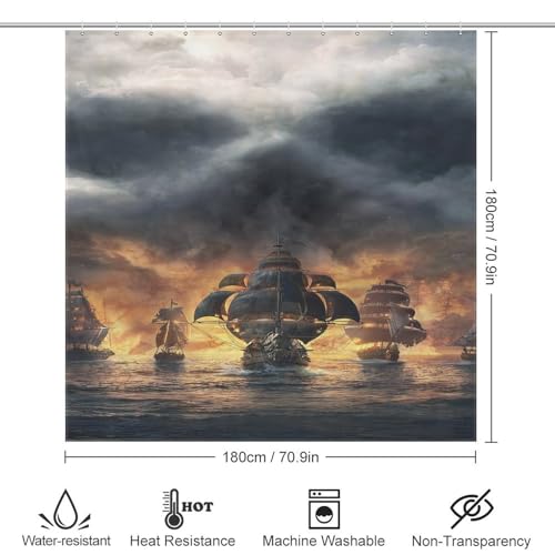 Rideau de douche pirate crâne imperméable en polyester lavable 183x183cm