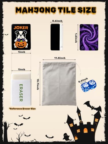 VETEB Halloween American Mahjong Tile Set Purple Galaxy Spiral Swirling Stars Cosmic 160 Acrylic Mahjong Tiles 1.4" Game Set with Bag & Accessories for Gift Travel Party (Puppy) - Image 4