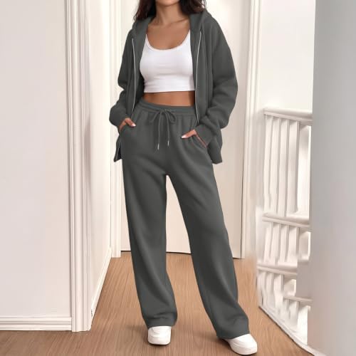 Sweat Suit Women Hooded Sweatshirt Wide Leg Sweatpants Gym Track Set - image 5