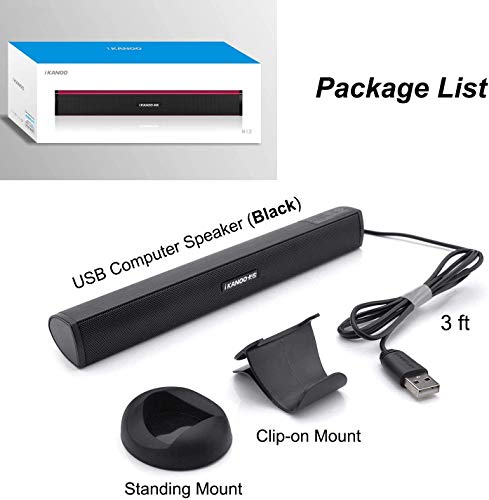 USB Powered Computer Stereo Speaker, Portable Mini Sound Bar for Windows PCs, Desktop Computer, Laptop - Black