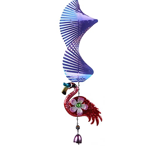2 In 1 Reflective Metal Wind Spinners & Wind Chimes For Outside, With 360° Rotating Hook , Flamingo 3D Wind Sculptures For Yard, Patio , Garden Decor #TOP11